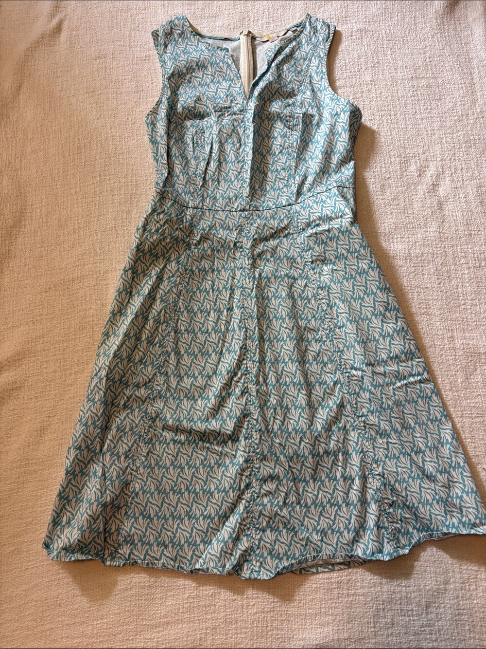 Boden Teal and White Sleeveless Printed Midi Dress